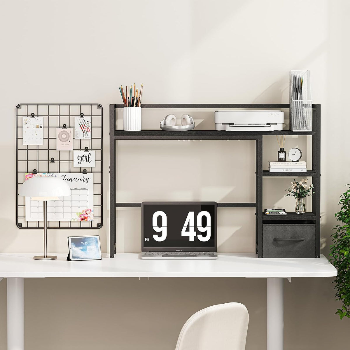Marbrasse Desk Shelf with Drawer, 40" Desk Hutch for Computer Monitor, Desk Shelf for top of Desk, Wooden Desktop Bookshelf Storage Rack for Home Office Dorm - Black