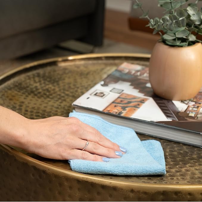 S&T INC. 100 Pack Microfiber Cleaning Cloth, Bulk Towels for Home, Reusable Microfiber Towels for Cars, Cleaning Rags, Light Blue, 11.5 Inches x 11.5 Inches, 100 Count