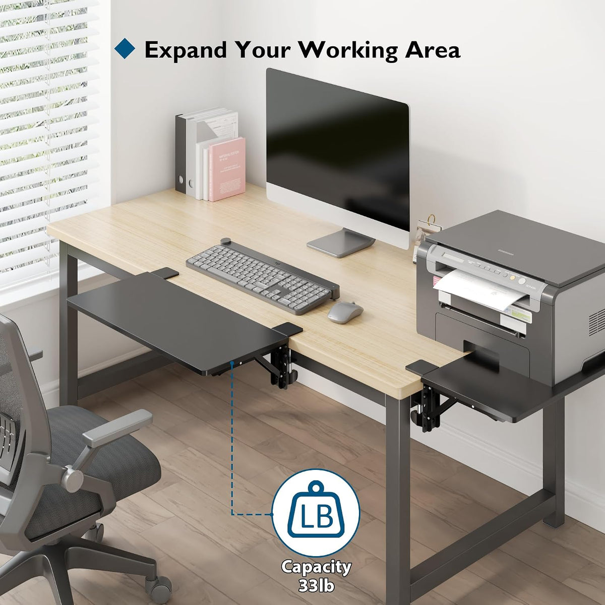 BONTEC Small Ergonomics Desk Extender Tray, 20x9.5 Inch Table Mount Arm Rest Shelf, 90° Foldable Keyboard Tray Platform, Clamp on Computer Arm Rest for Desk, Suitable for Office Desks, Black