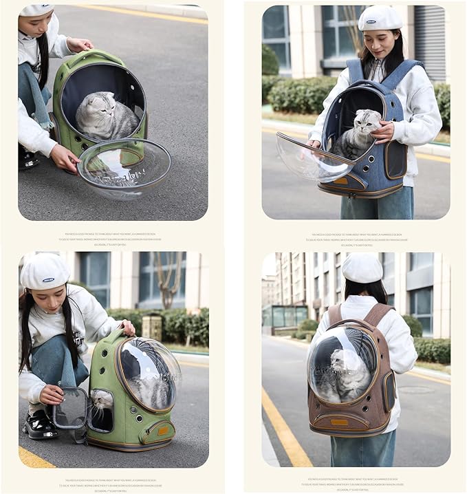 Cat Backpack Carrier, Breathable Cat Carrier Large Space Bubble Pet Backpack for Small Dog and Large cat up to 18lbs, Transparent & Foldable Pet Carrier for Travel Hiking (Green)