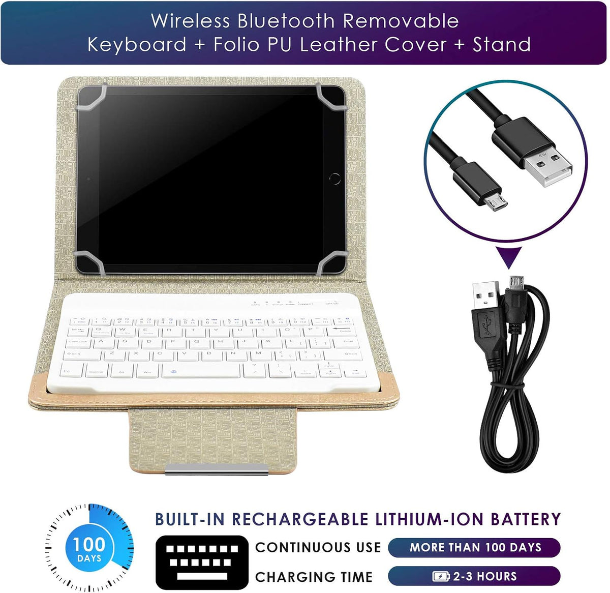 DETUOSI Universal 8.0 inch Android Tablet Case with Keyboard, Removable Wireless Bluetooth Keyboard + PU Leather Folio Book Cover + Stand, Travel Portable Sleeve for iOS/Android/Windows System Tablet