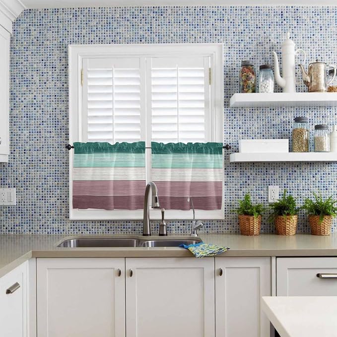 Retro Farm Woodcuts Texture Window Valance Curtains, 2 Panel