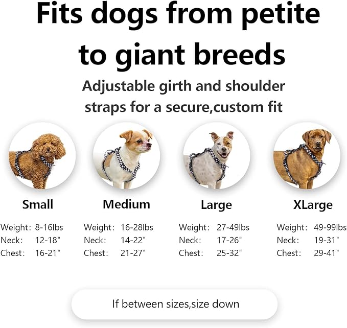 Roses&Poetry Dog Harness Small Sized Dog, 6 Point Adjustable Fit No Pull Harness with Handle for Control and Easy Walking, Reflective Pet Halter Harnesses(Blackwhite-S)