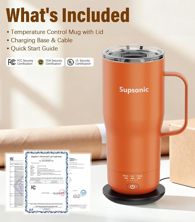 Supsonic Heated Coffee Mug, 20oz Electric Temperature Control Cup | Keeps