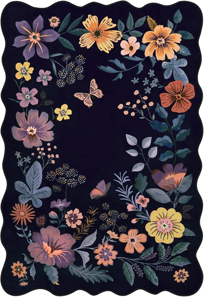 Lahome Floral Washable Rugs for Living Room, 5x7 Area Rugs Ultra-Thin Soft Rug