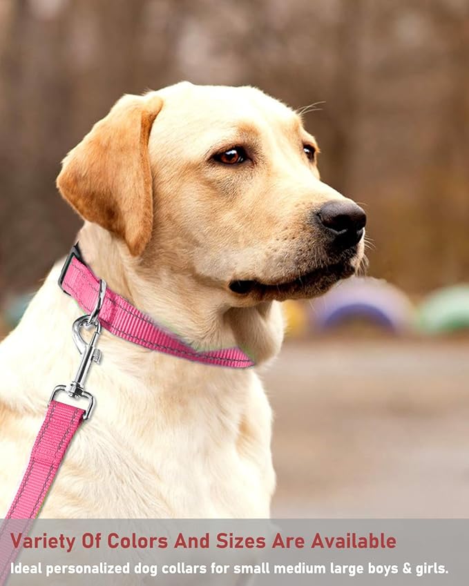 Reflective Dog Collar with Buckle Adjustable Safety Nylon Collars for Small Medium Large Dogs, Light Pink S