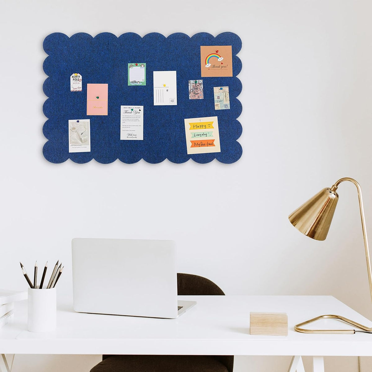 Mooliwe Scalloped Felt Bulletin Cork Board Foldable Dark Blue 36 x 24 Inch