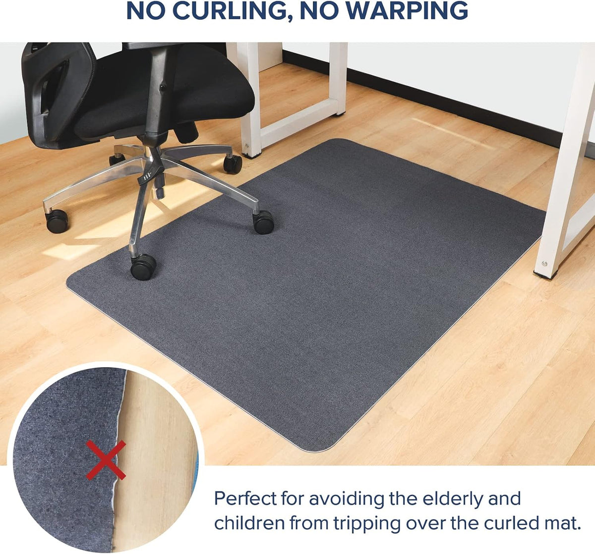 Chair Mat for Hard Floors, QQpony 1/6" Thick 63"x51" Office Chair Mat for Hardwood Floors, Premium Floor Protector Desk Rug for Home Office (Dark Grey)