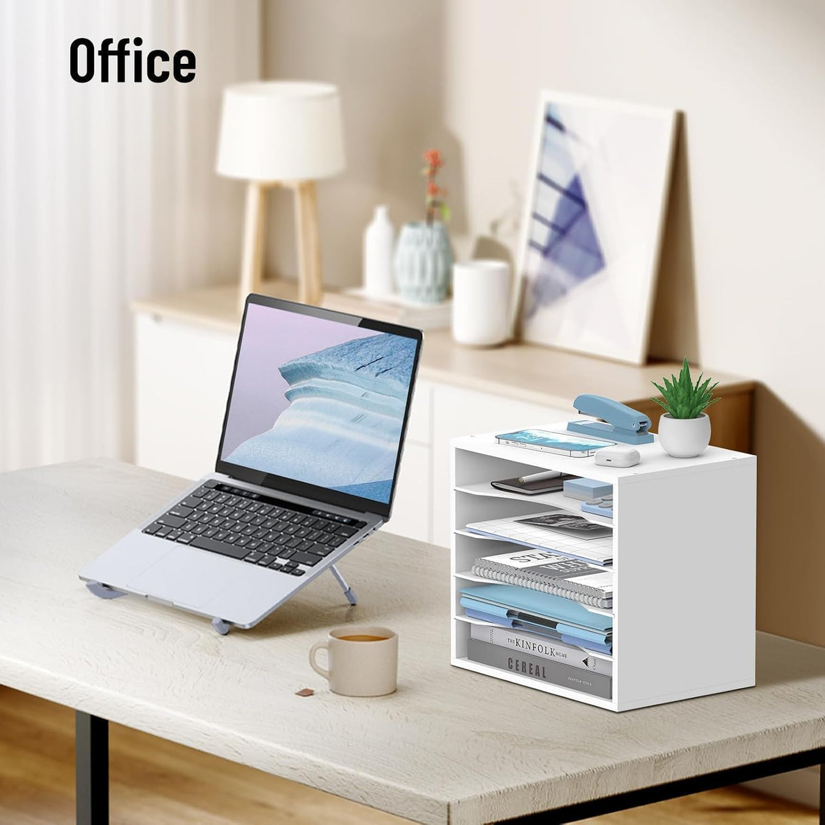 5-Tier Paper Organizer for Desk, Adjustable Mail Organizer, White