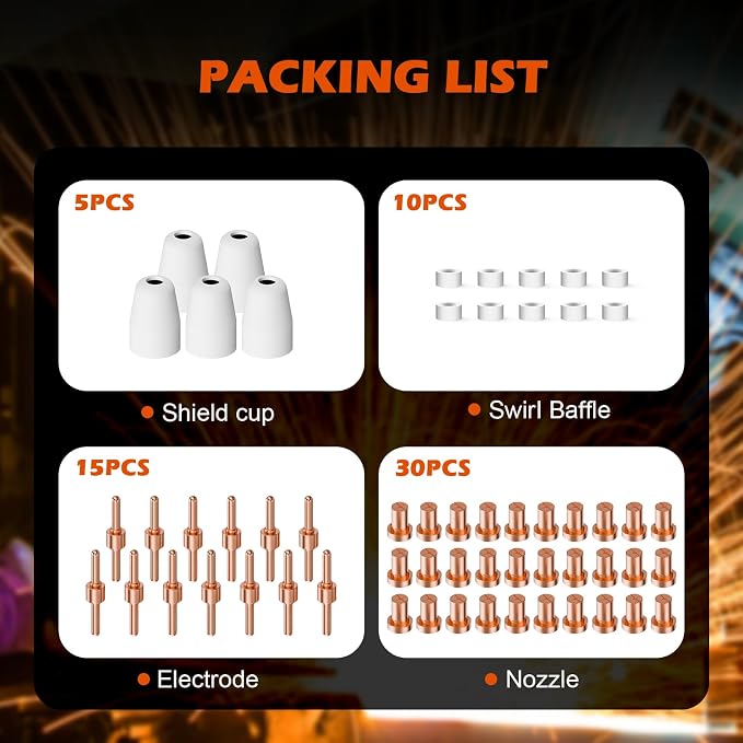 60PCS PT31 Plasma Cutter Consumables, High-Quality Cutting Performance Nozzles