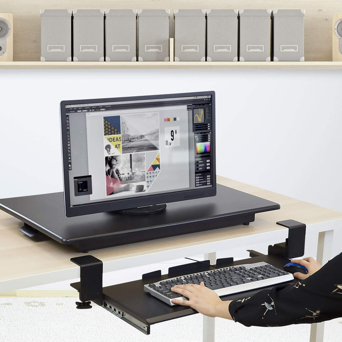 Mount-It! Clamp-On Under Desk Keyboard Tray, No-Drill, Fits Desks to 2.2 in