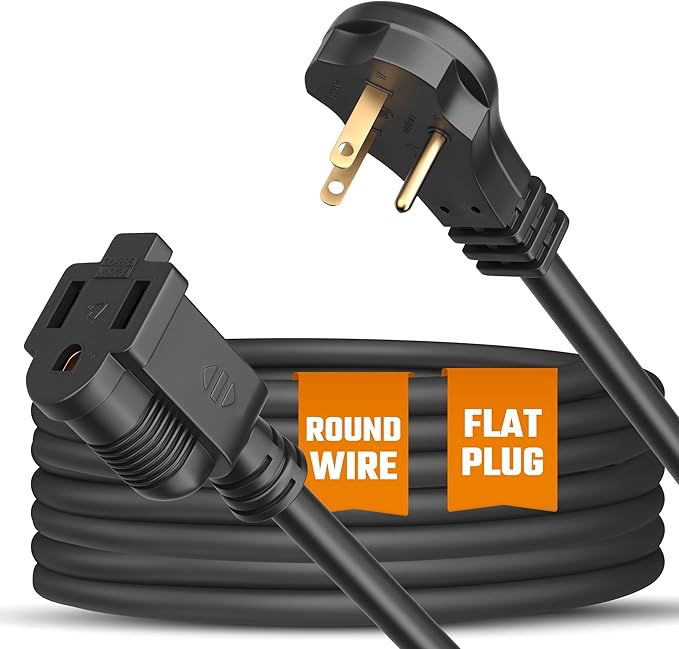 Flat Extension Cord 20 ft for Indoor & Outdoor Use by Bindmaster- UL-Listed 3-Prong Power Cord- Space-Saving Flat Angled Extension Cord- Grounded Outlet Extension Wire- Black 3 Pack