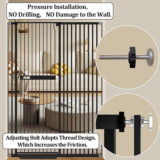 WAOWAO 71" Extra Tall Cat Pet Gate 29.92-61.42" Wide Pressure Mounted Walk Through Swing Auto Close Safety Black Metal Dog Pet Puppy Cat for Indoor Stairs,Doorways