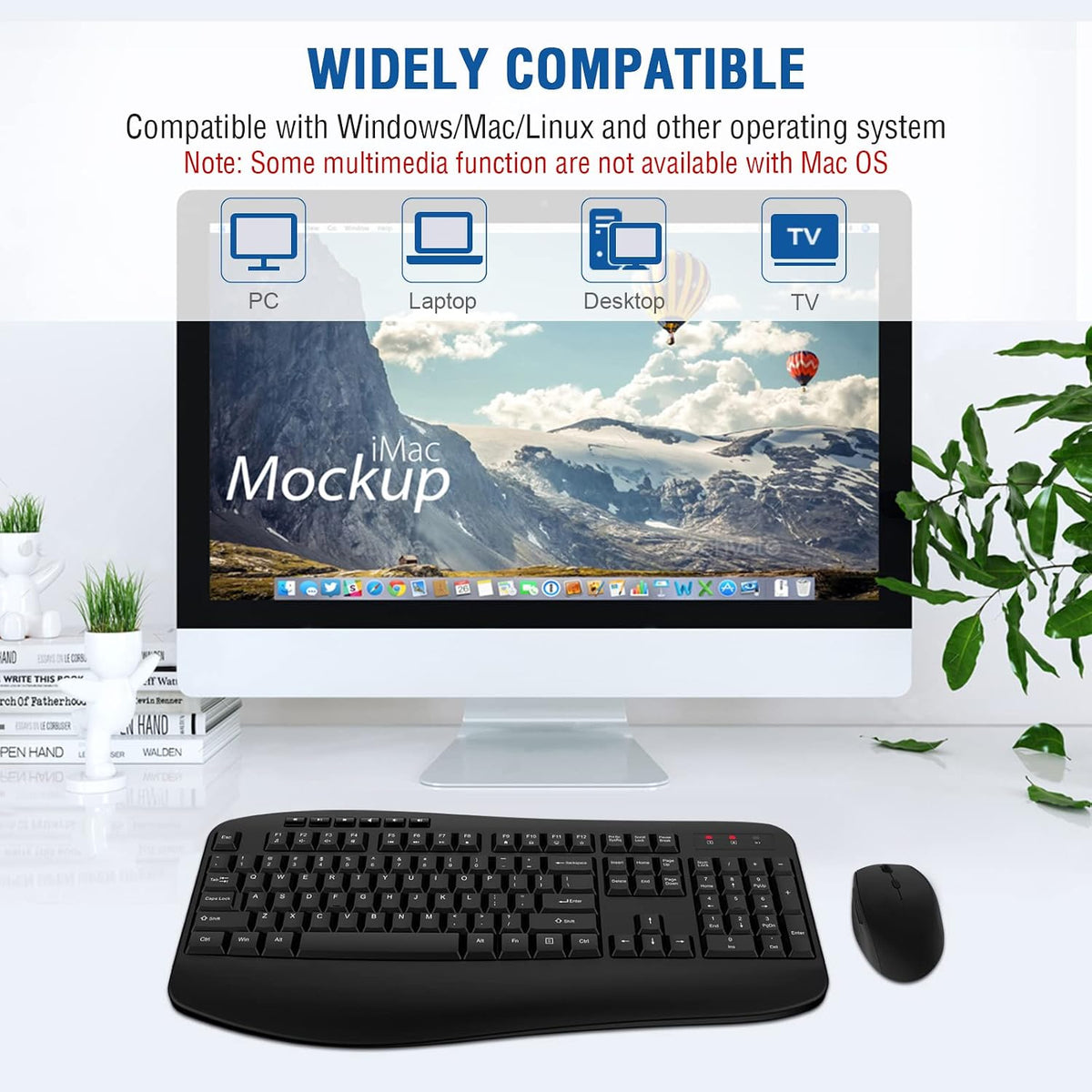 Wireless Keyboard and Mouse Combo, Full-Sized 2.4GHz Wireless Keyboard with Comfortable Palm Rest and Optical Wireless Mouse for Windows, Mac OS PC/Desktops/Computer/Laptops (Classic Black)