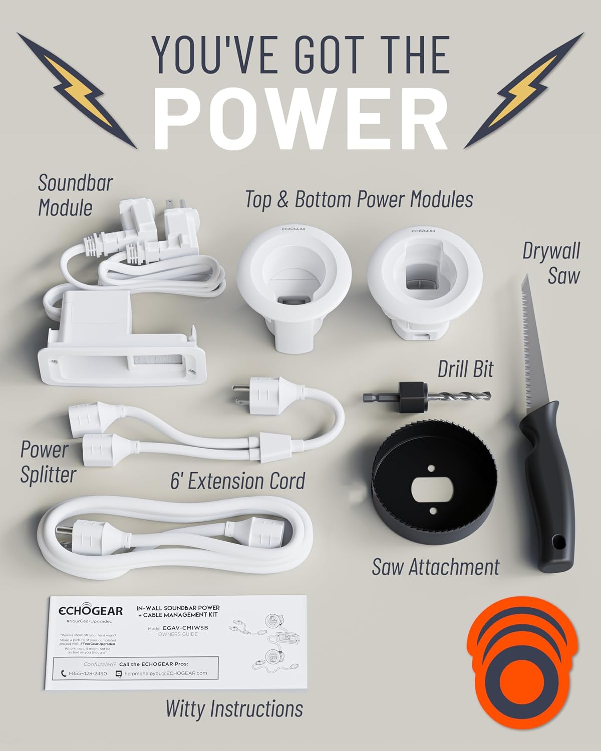 ECHOGEAR in Wall Cable Management Kit for TV & Soundbar, DIY Cord Hider