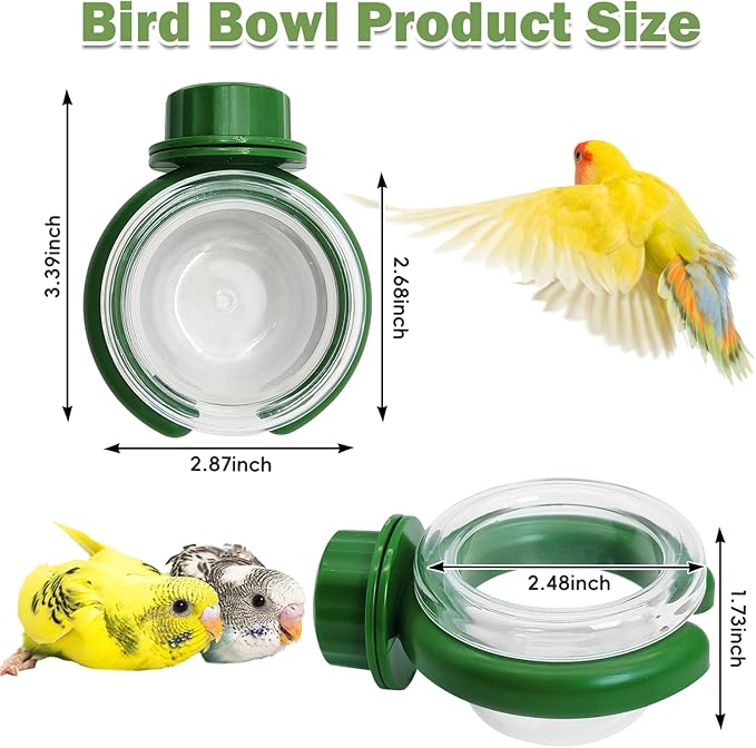 PINVNBY 4 PCS Birds Cage Feeders with Clamp, Transparency Feeding Dish Cups Easy to Install Bird Bowls Small-Sized Detachable Parakeet Feeder for Finches Lovebirds(Green)