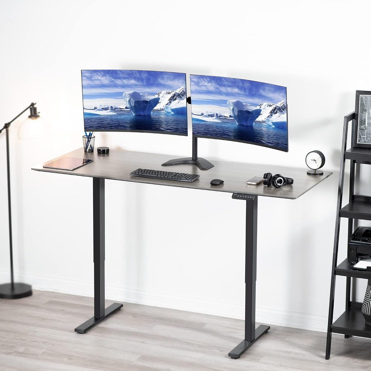 VIVO Premium Dual Ultra Wide LCD LED 27 to 38 inch Monitor Desk Stand, Heavy Duty, Free-Standing Telescoping Arms, Flush Wall Setup, Fits 2 Screens, Black, STAND-TS38B