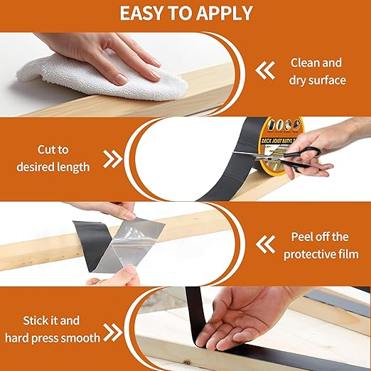 Deck Joist Tape 3" x 50', 4 Pack for Decking, Waterproof Weather Resistant Self-Adhesive Butyl for Wood Joists Beams