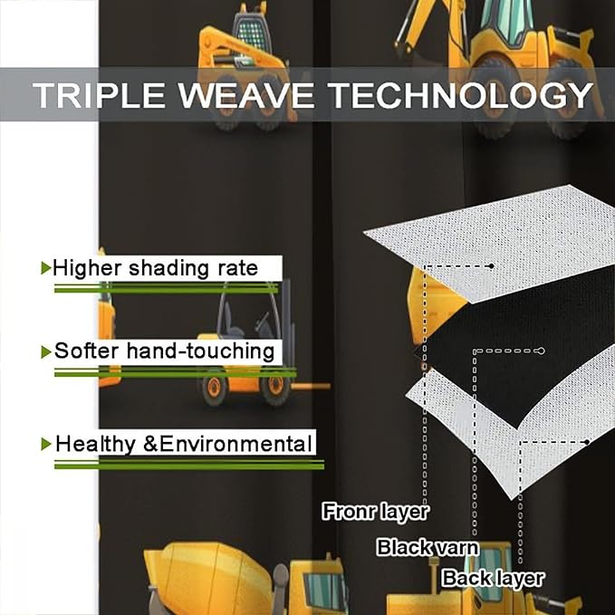 Kids Construction Window Curtains, Construction Machinery Equipment Mode of