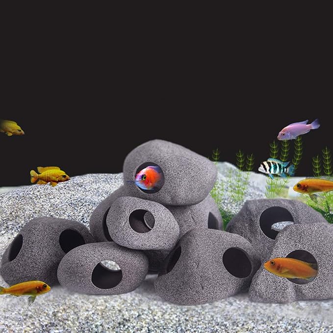 XMHF Aquarium Decorations Rock, Ceramic Shelters - Shrimp Habitat, Breeding Tube, Hiding cave, Stackable Fish Tank Decor Cave for Hiding, Betta Fish