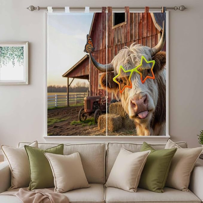 Farm Yaks Living Room Curtains 84 Inch Length, Window Curtains Tab Top