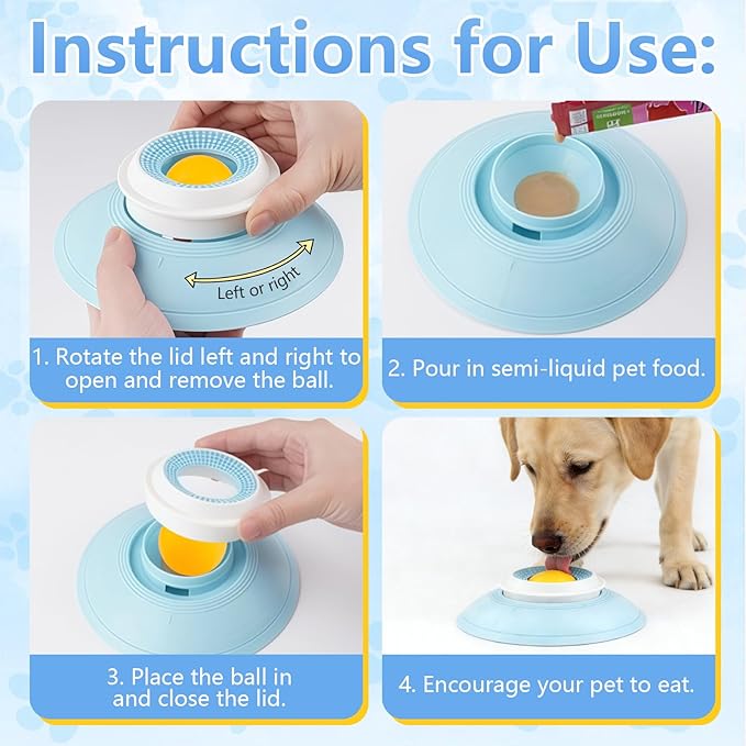 Dog Cat Licks Toys for Liquid Food, Anxieties Relief Slow Feeder Dog Lick Ball Treat Dispenser, Non-Slip Licking Bowl Enrichment Toys to Keep Them (A)