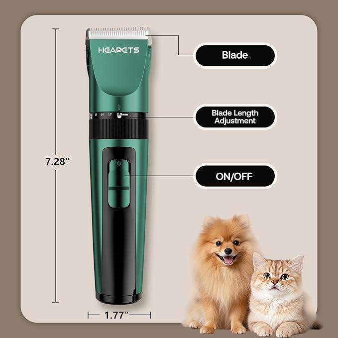 Dog Clippers for Grooming, Low Noise, Electric Quiet, Adjustable Clipper Comb, Rechargeable Cordless Dog Hair Clippers for Dogs Cats Pets, Green