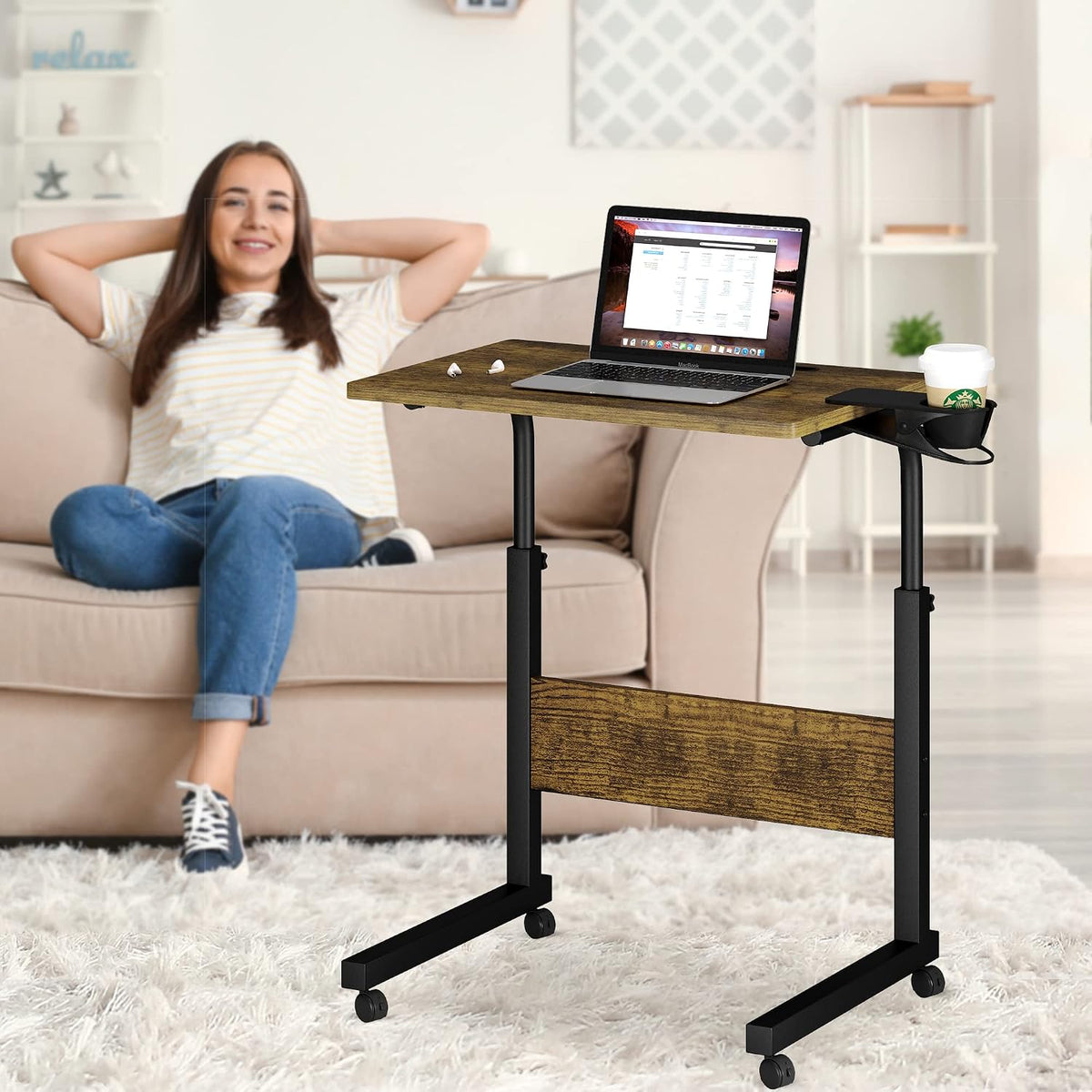 Klvied Adjustable Mobile Laptop Stand, Walnut