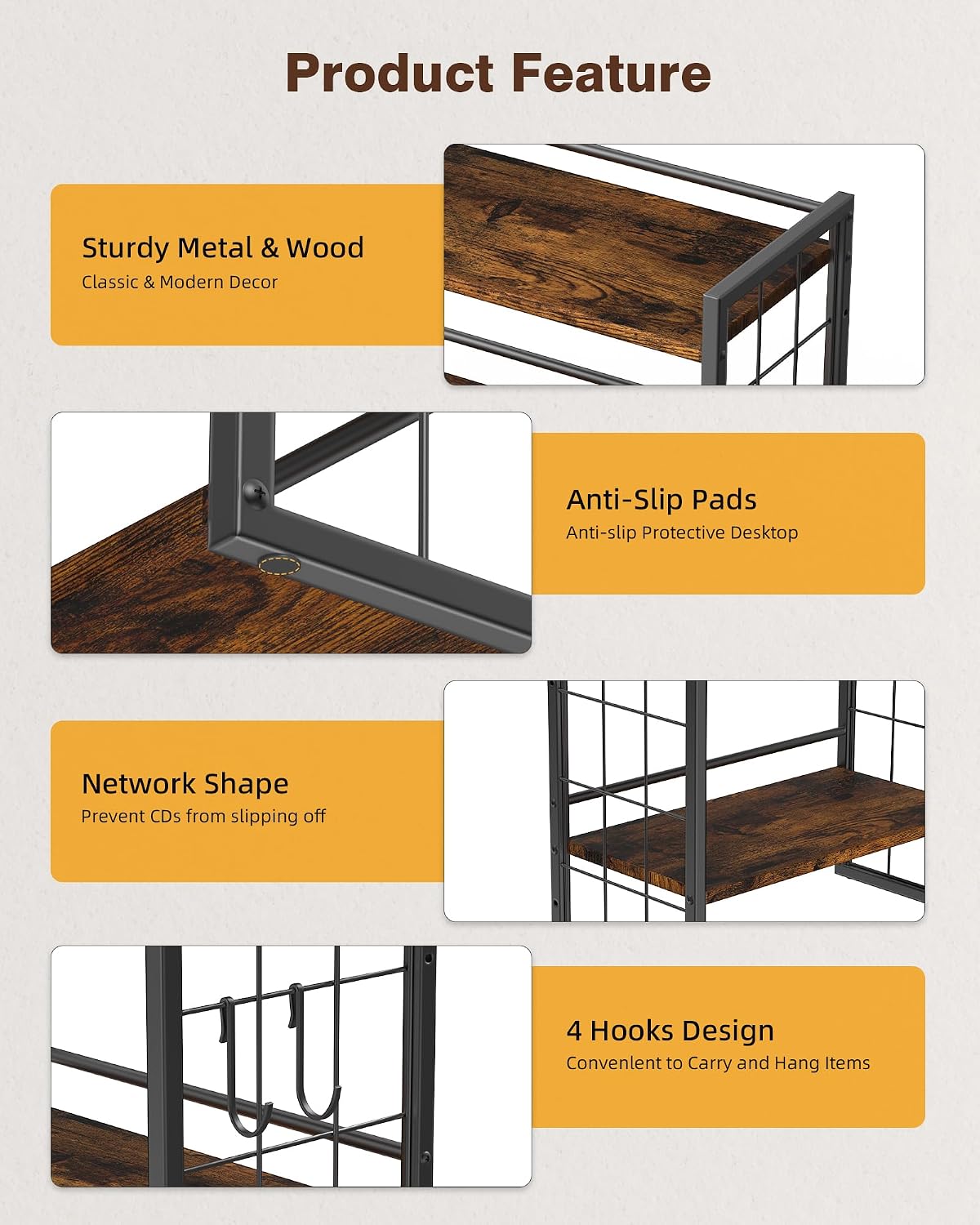 2-Tier Desktop Bookshelf, Desk Shelf Organizer, Rustic Brown