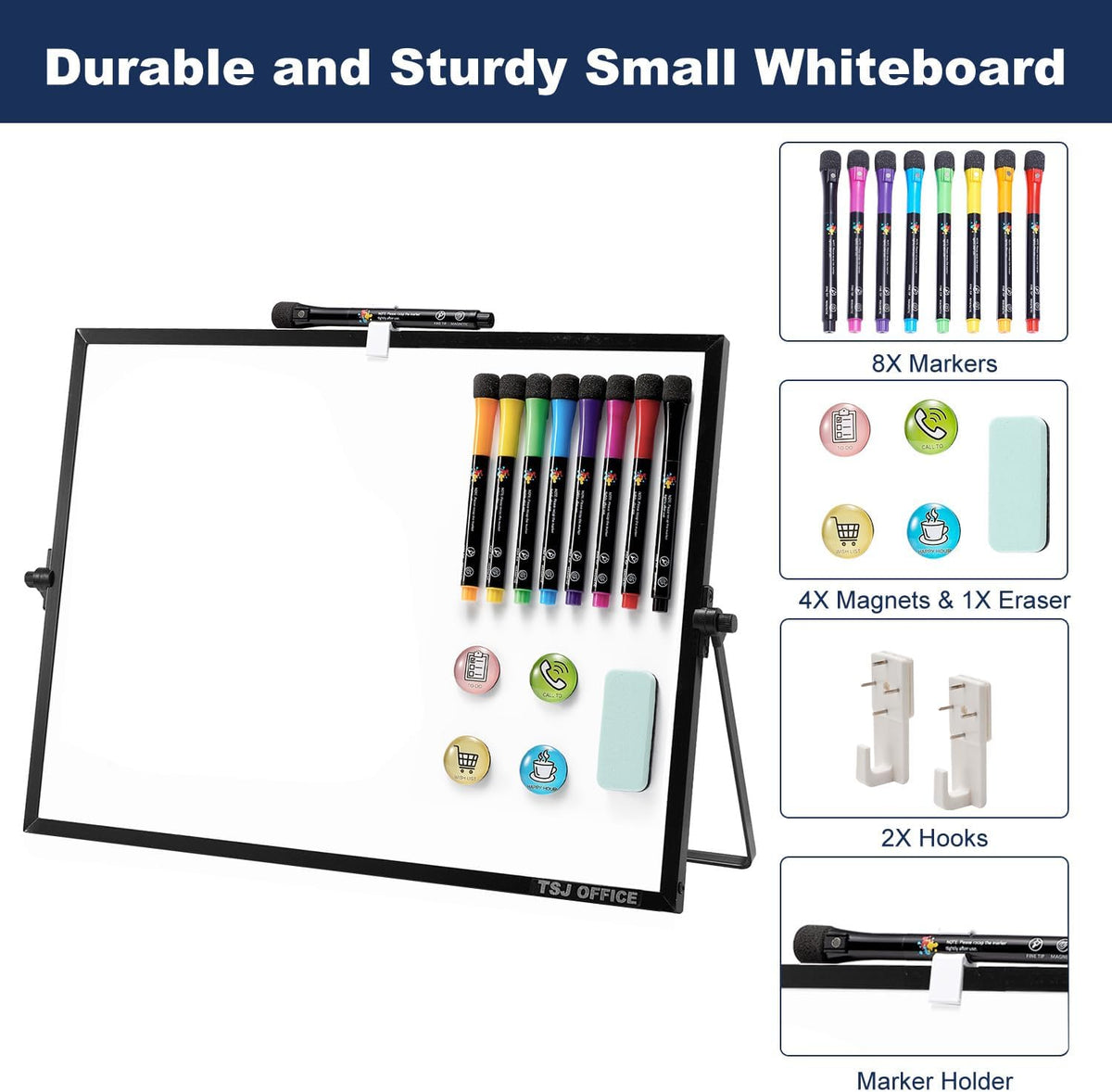 TSJ OFFICE Small White Board - 18 X 14 Inches Black Framed Dry Erase Board