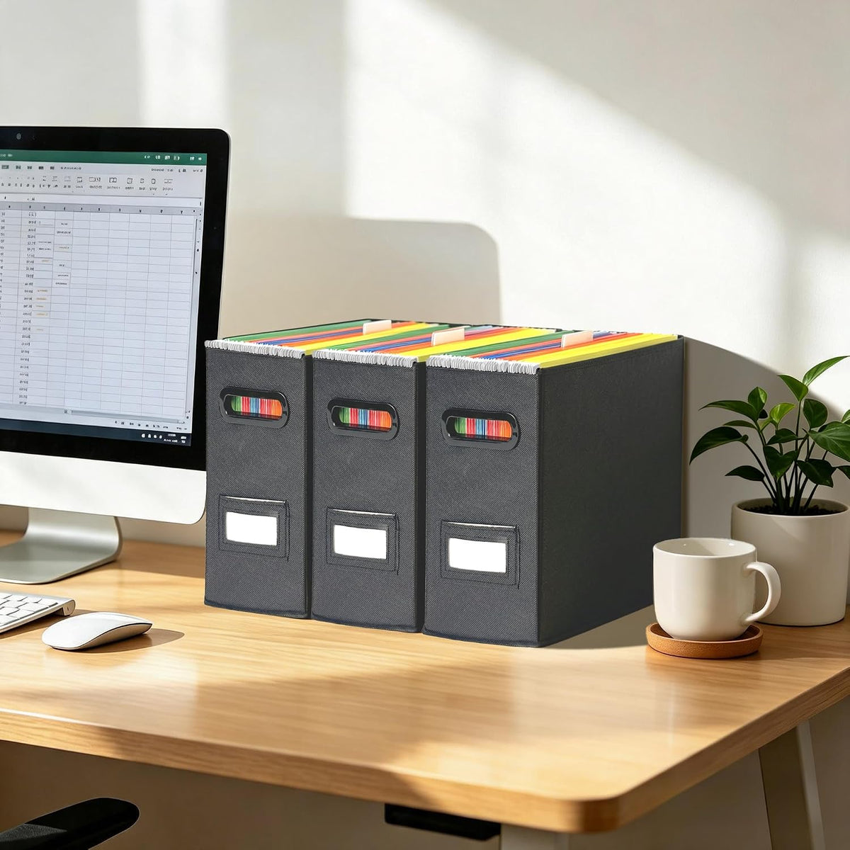 6 Pack Collapsible File Storage Box for Letter Size Documents, Portable File Organizer Box with Plastic Rails and Reinforced Cardboard, Desktop and Home Office Organization, Gray