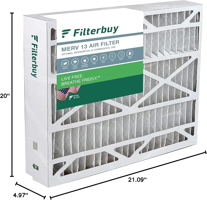 Filterbuy 21x21.5x5 Air Filter MERV 13 Optimal Smoke & Allergy Defense