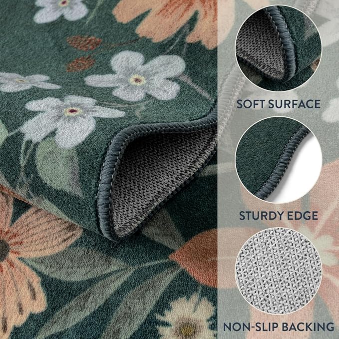 Lahome Floral Washable Runner Rug, Boho Ultra-Thin Kitchen Runners