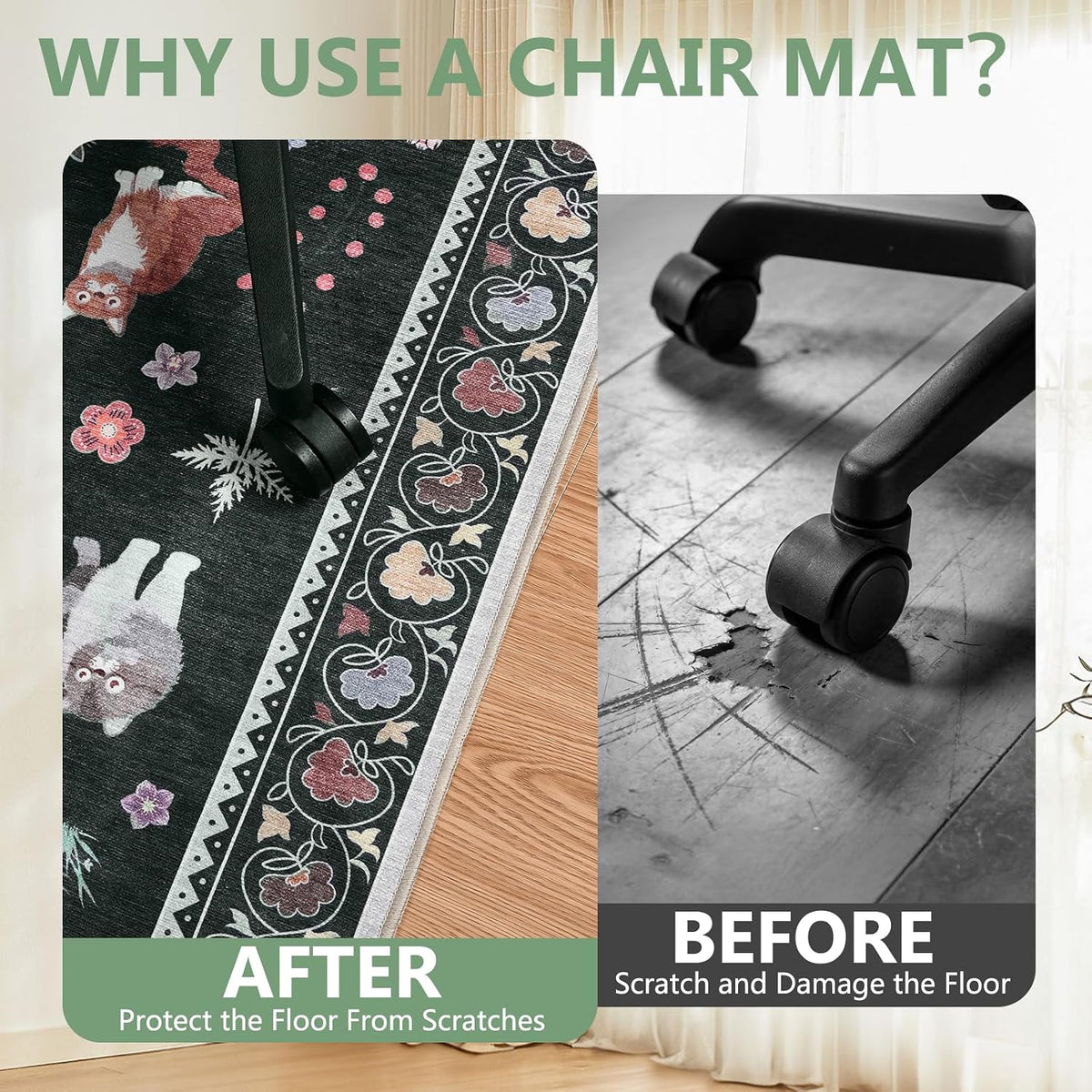 Office Chair Mat for Hardwood Floor & Tile Floor,48"X 60"-Colorful Animals