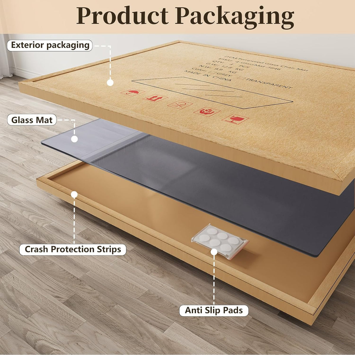 Tempered Glass Chair Mat for Carpet, 46"x55" Grey Floor Mat