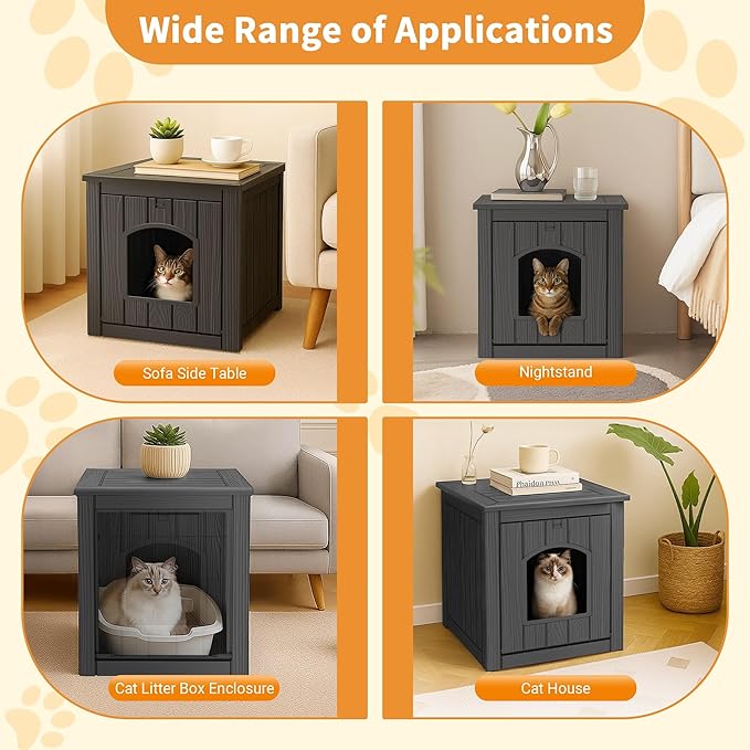 DRATO Outdoor Cat House -Weatherproof Resin Cat Houses for Outdoor Cats, Durable, Easy Assembly,cat igloo outdoor,Durable & Insulated Shelter for Garden, Patio, or Backyard(Black,18.46*23.62*21.42)
