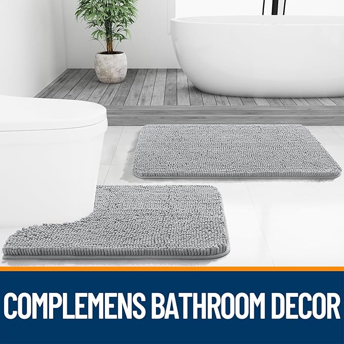 OLANLY Bathroom Rugs 35x24, Extra Soft Absorbent Chenille Bath Rugs, Rubber