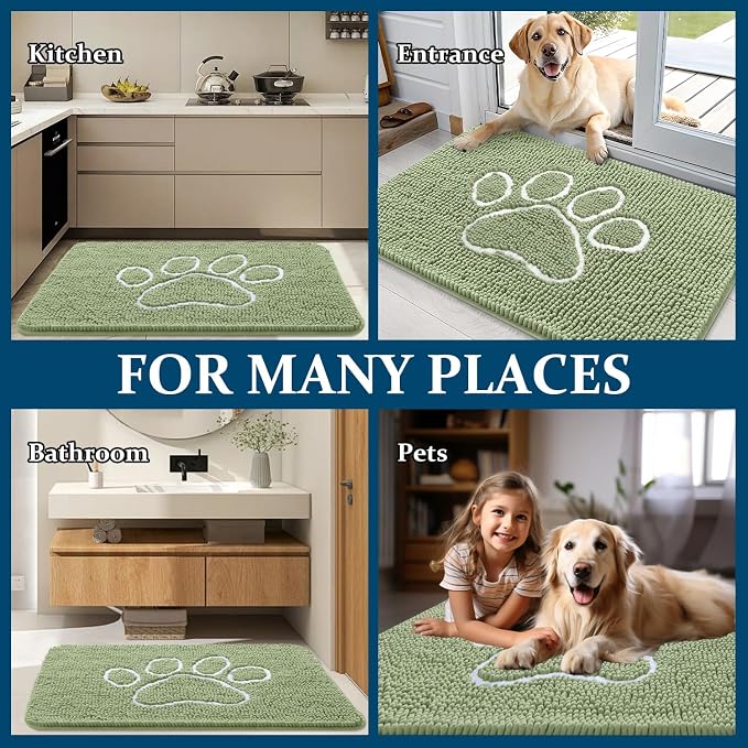OLANLY Dog Door Mat for Muddy Paws 24x16, Paw Print Design, Absorbs Moisture
