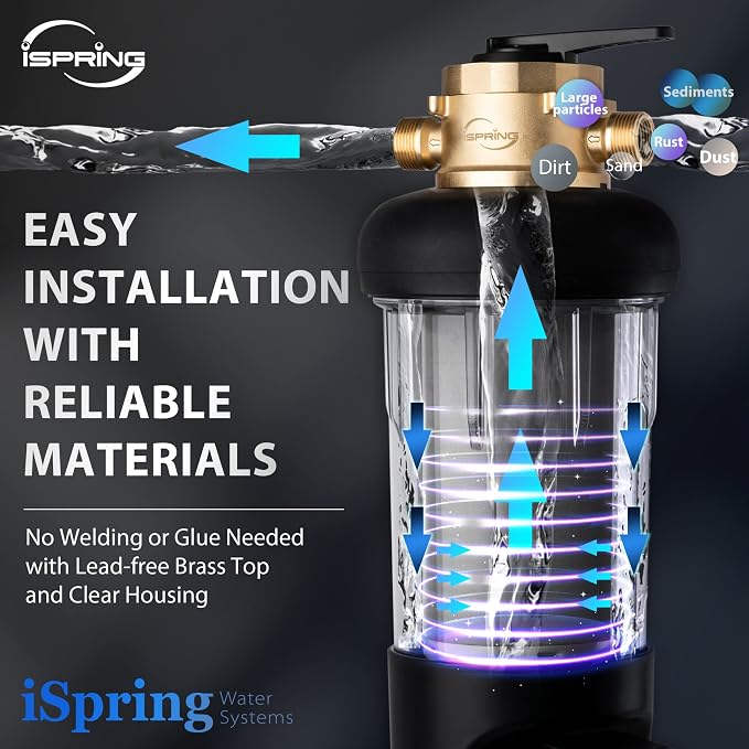 iSpring WSP200ARJ-BP, NSF Certified, Whole House Spin-Down Sediment Water Filter