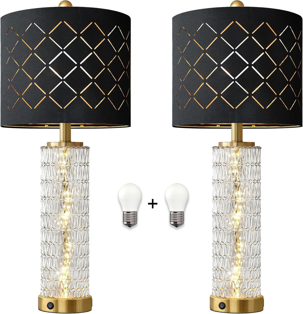Oneach 27.75" Gold Black Table Lamps Set of 2 with Nightlight for Bedside