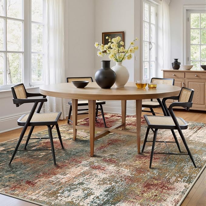 RELEANY Washable Area Rugs Square 9ft Non-Slip Modern Abstract Soft