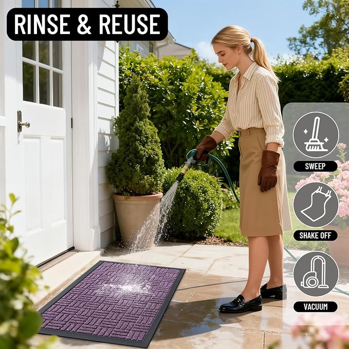 OLANLY Front Door Mat Outside Entrance 59x23, Heavy Duty Sturdy Natural Rubber