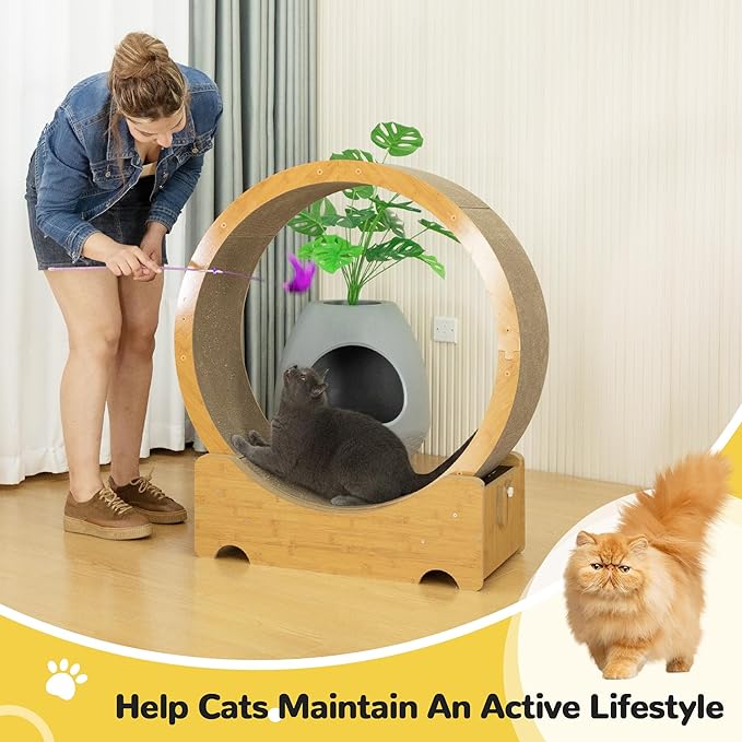 COZIWOW Cat Exercise Wheel 34" - Large Treadmill with Scratching Pad & Locking Mechanism - Promotes Indoor Cats' Health and Fitness