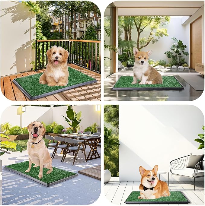LOOBANI Dog Grass Pad with Tray - Dog Litter Box - Indoor Potty for Apartment and Patio Training - with 2 Packs Grass Pee Pads for Replacement, 20×30 Inch