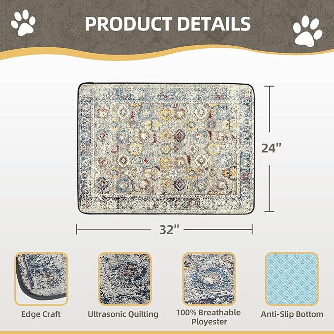 Washable Pee Pad for Dogs, 32" x 24" Reusable Puppy Pads Waterproof Dog Rugs, Super Absorbent, Leakproof, Dog Crate Pad, Playpen Mat, Whelping Pads, Vintage