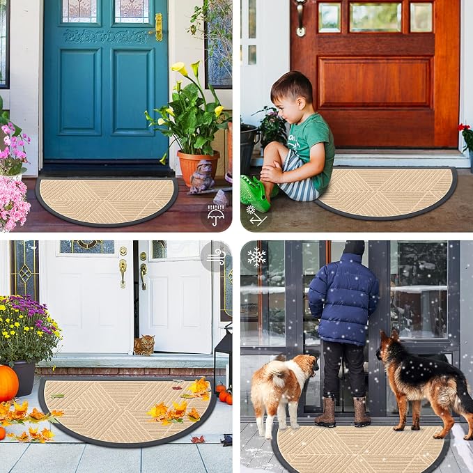 Smiry Half Circle Front Door Mat Outside Entrance, Heavy Duty Sturdy Natural