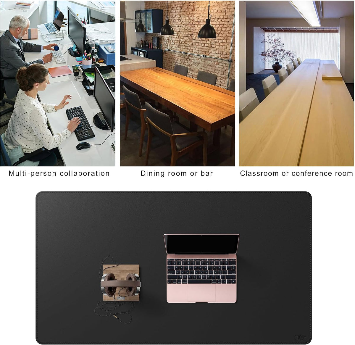 Cacoy 51.2" x 27.5" Large Leather Desk Mat, Extended Mega Size Computer Mouse Pad for Full Desk Coverage, Waterproof Office Desk Protector, PU Leather Desk Pad Blotters (Black)