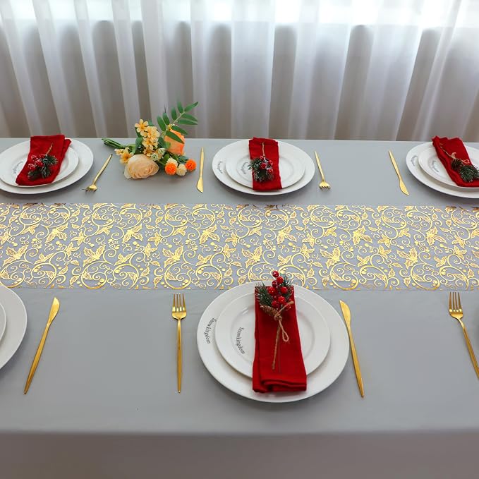 Snowkingdom 2 PCS Gold Table Runner 108 Inches Long