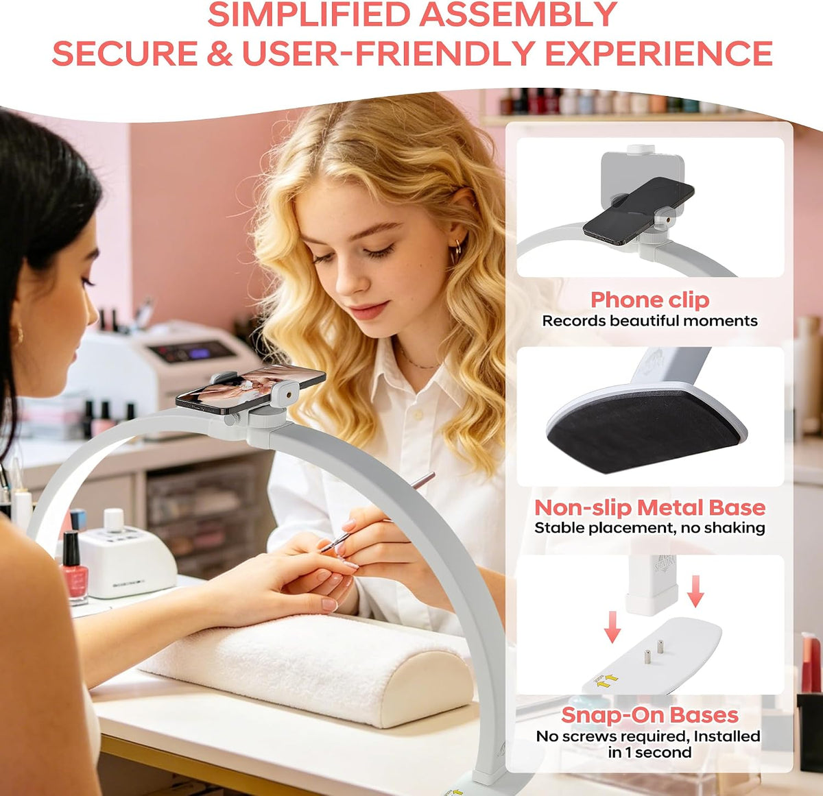 SHIVARA Nail Light for Desk, 29" Half Moon Light for Nail Desk, White