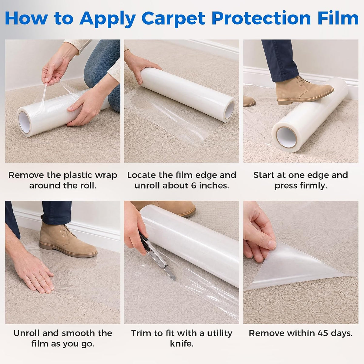 SWRT Carpet Protection Film - Self Adhesive Plastic Protector 36" x 200'